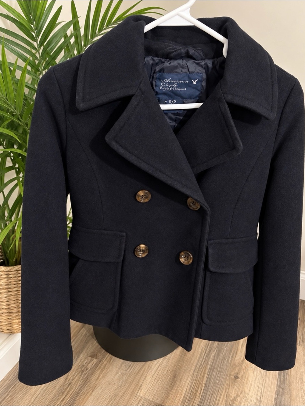 American Eagle Outfitters navy Double-Breasted Peacoat